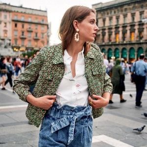Sezane Lili Jacket in Green Jacquard NWT